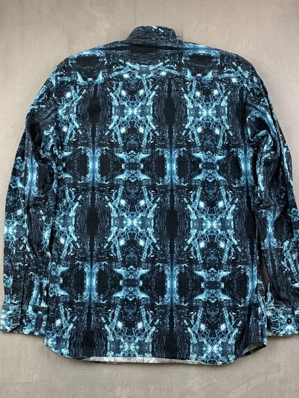 Maceoo Mens Shirt Small Turquoise Blue Button Up Long Sleeve Fibonacci 3D Cotton - Picture 9 of 10